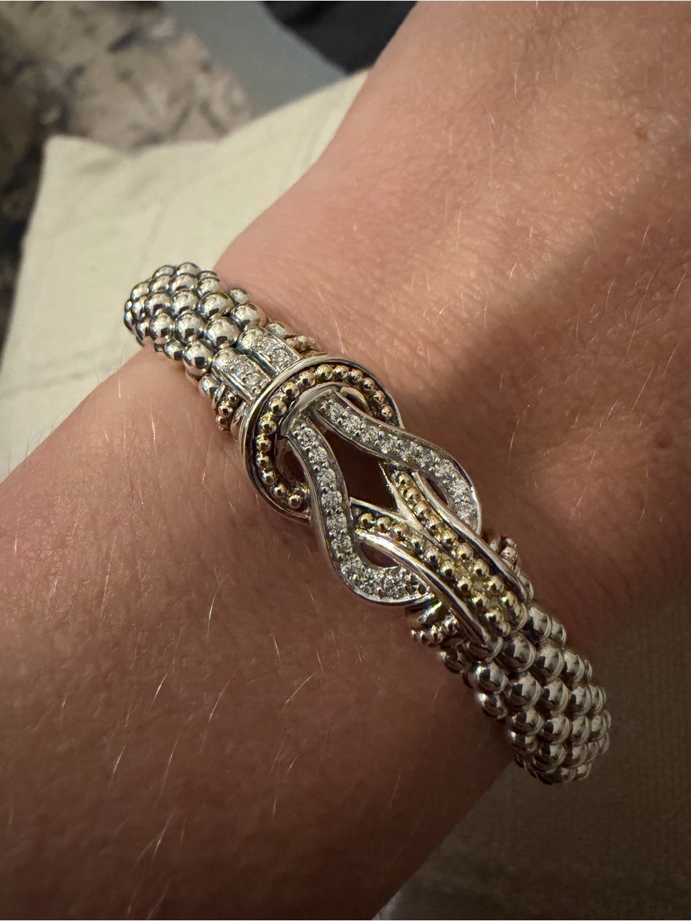 Lagos Newport Two-Tone Knot Caviar Diamond Bracelet | 9mm SIZE S